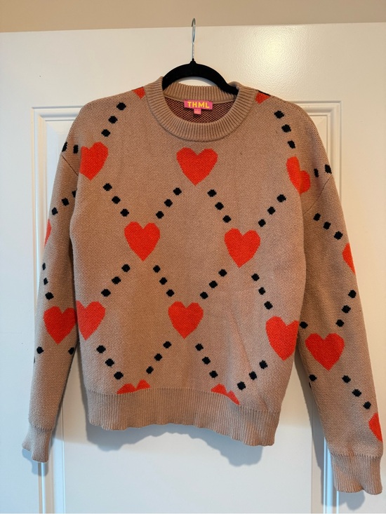 THML Sweaters - THML Beige Sweater with Red Heart Pattern